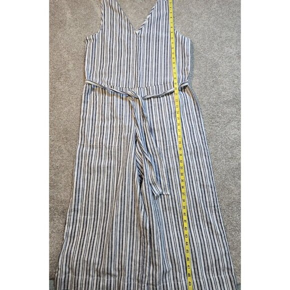 BeachLunchLounge Striped Tie Waist Linen Cotton Jumpsuit Women's Size Medium - Picture 3 of 16